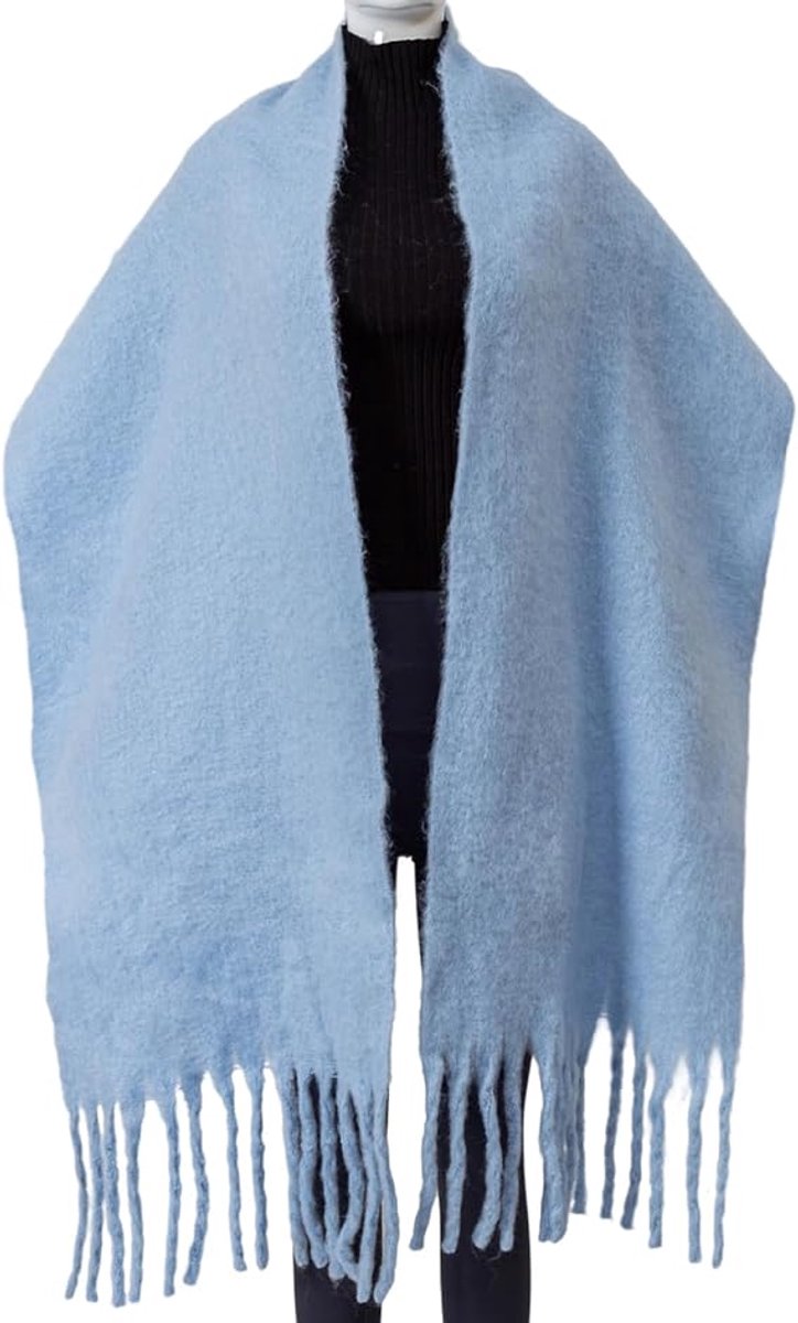Light Blue Blanket Scarf – Warm, Thick Knit Winter Scarf for Women