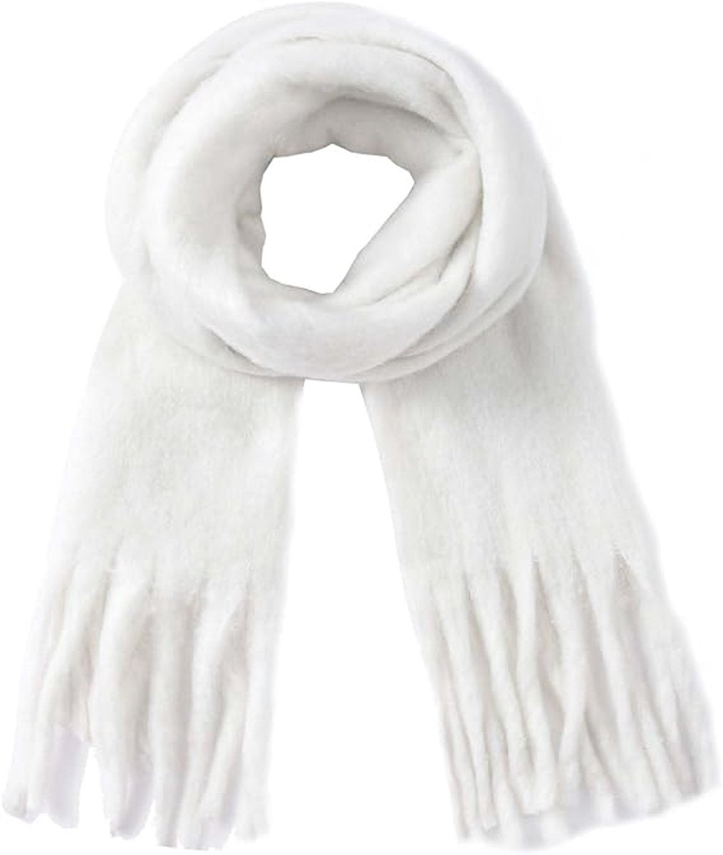 White Blanket Scarf – Warm, Thick Knit Winter Scarf for Women