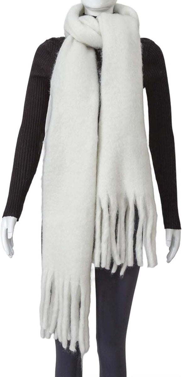White Blanket Scarf – Warm, Thick Knit Winter Scarf for Women