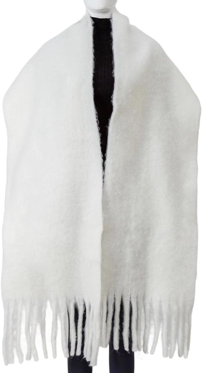 White Blanket Scarf – Warm, Thick Knit Winter Scarf for Women
