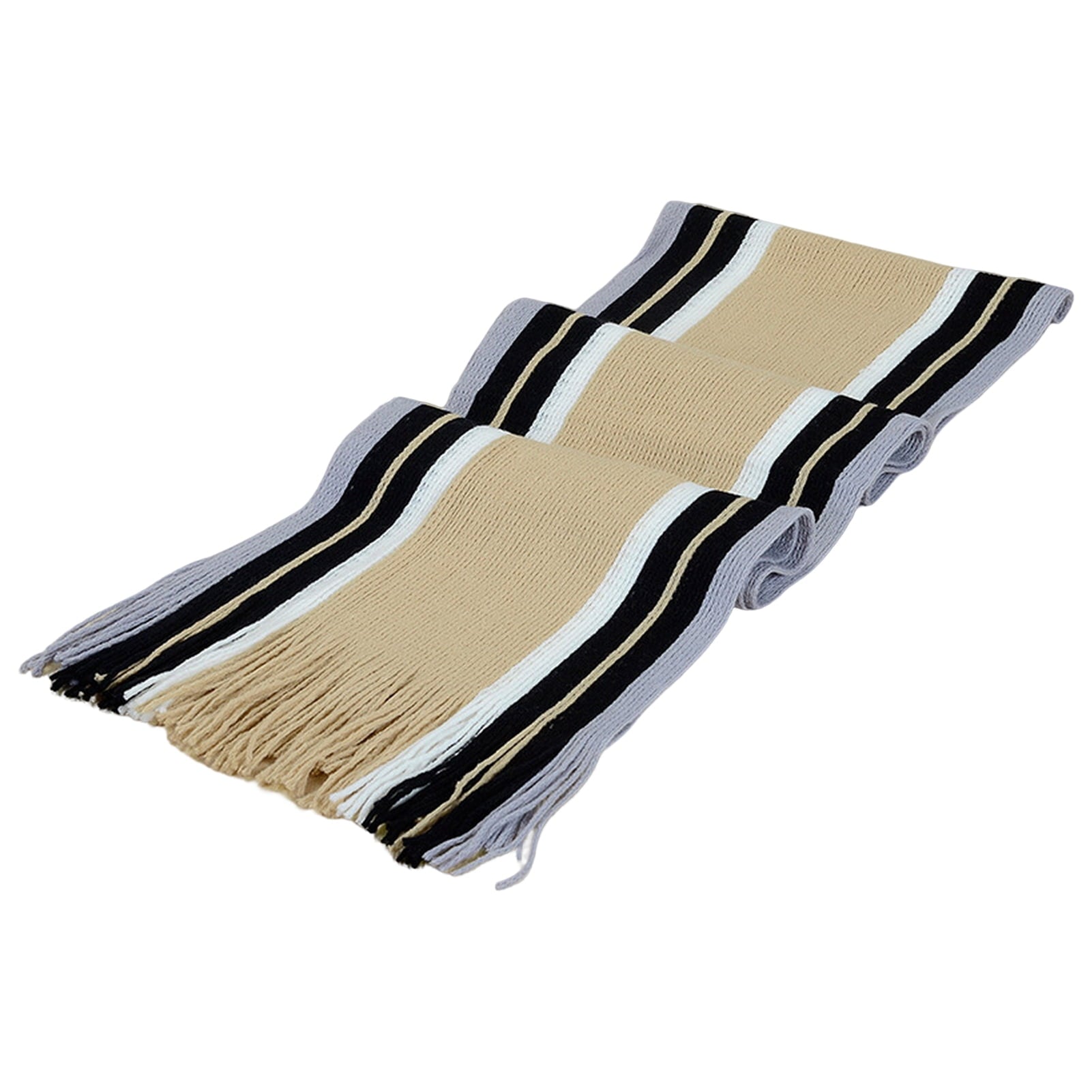 Men’s Striped Winter Scarf – Soft Knit, Tassel Edge, Beige
