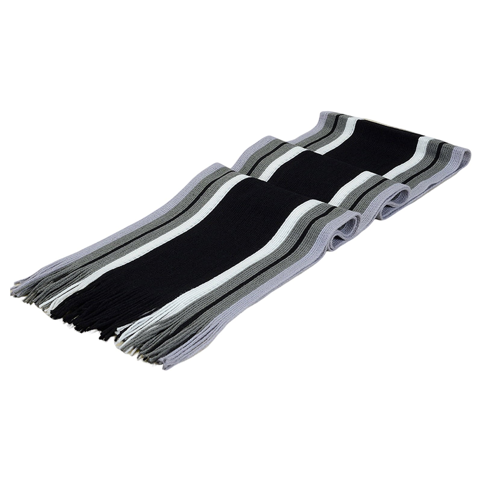 Men’s Striped Winter Scarf – Soft Knit, Tassel Edge, Black
