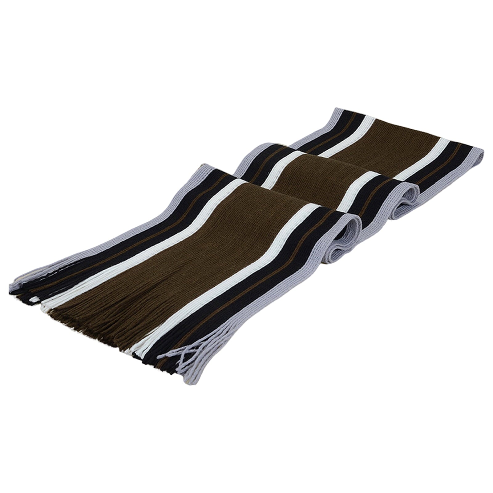 Men’s Striped Winter Scarf – Soft Knit, Tassel Edge, Coffee