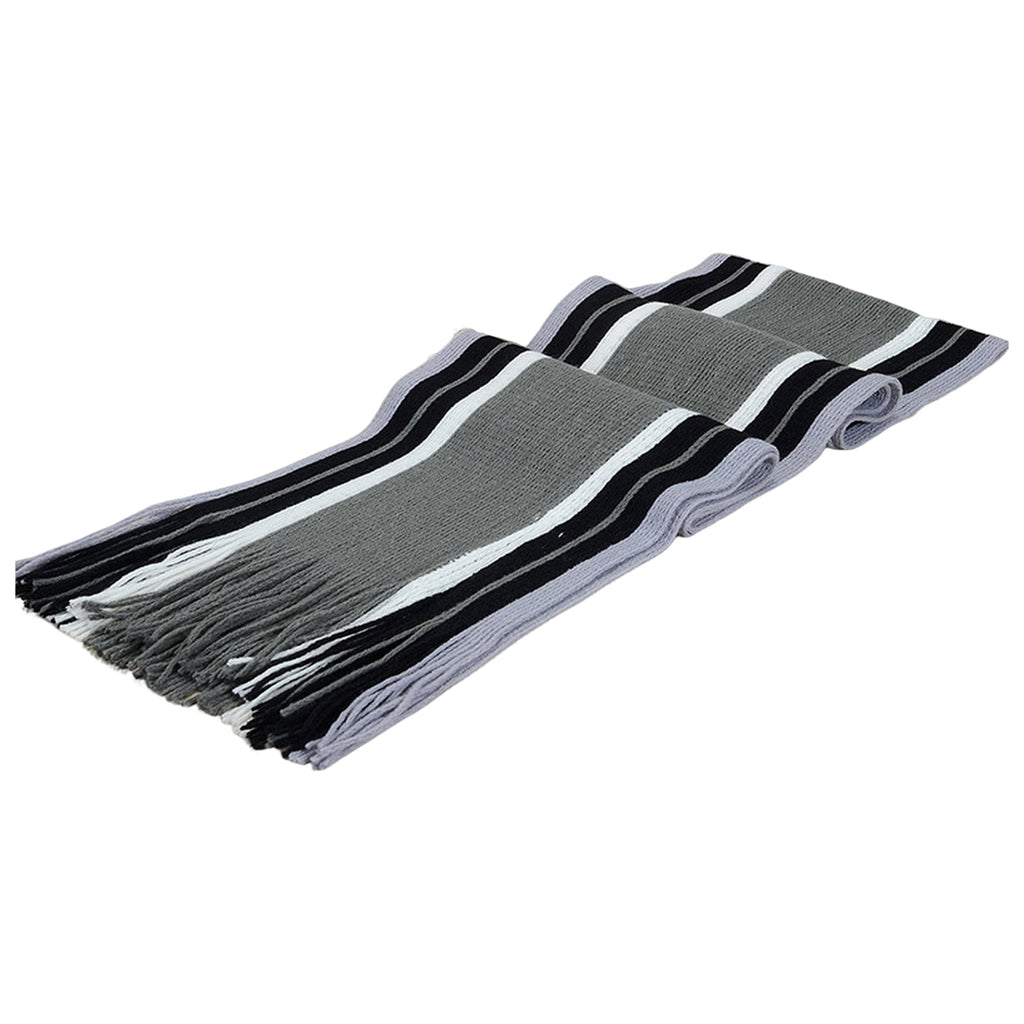 Men’s Striped Winter Scarf – Soft Knit, Tassel Edge, Grey