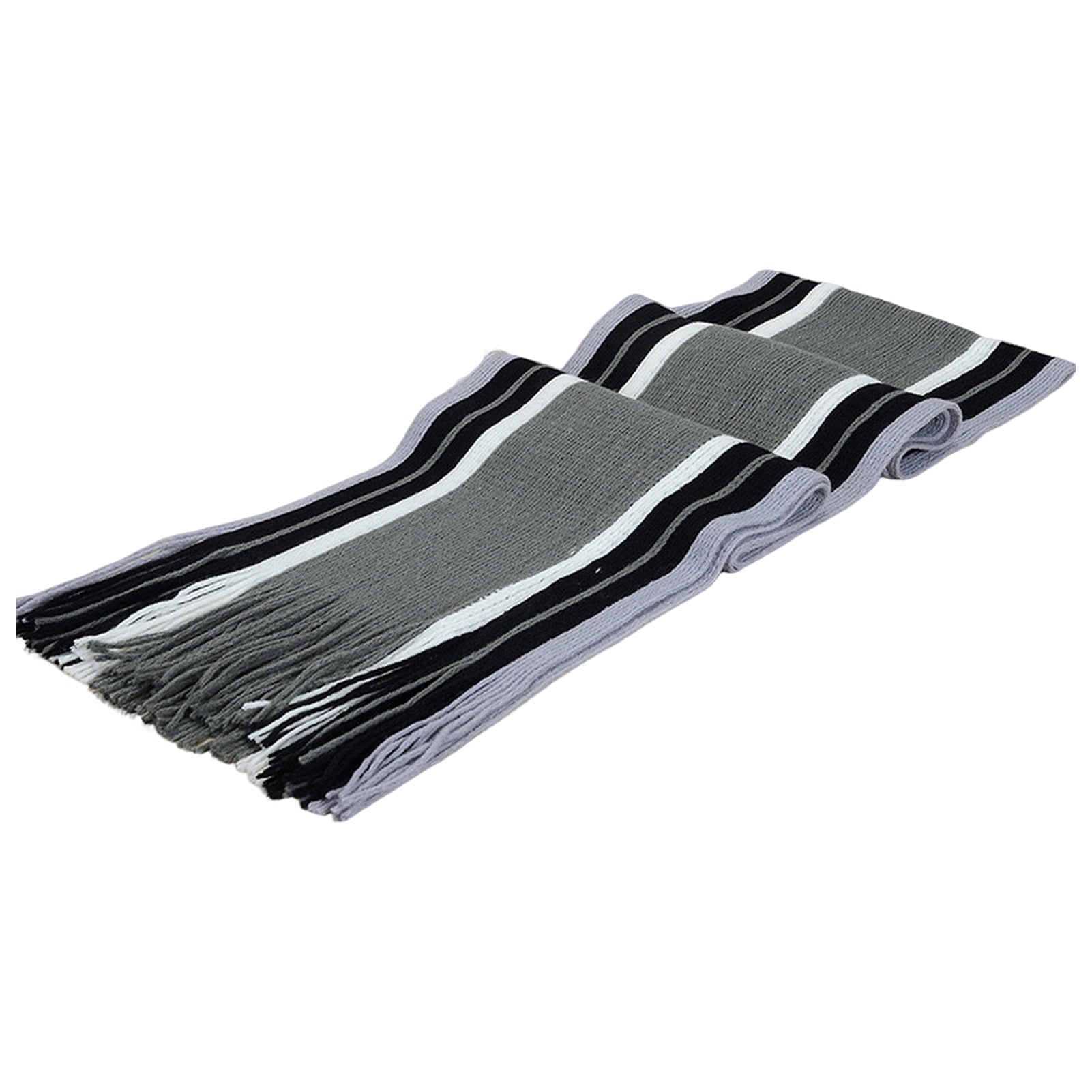 Men’s Striped Winter Scarf – Soft Knit, Tassel Edge, Grey
