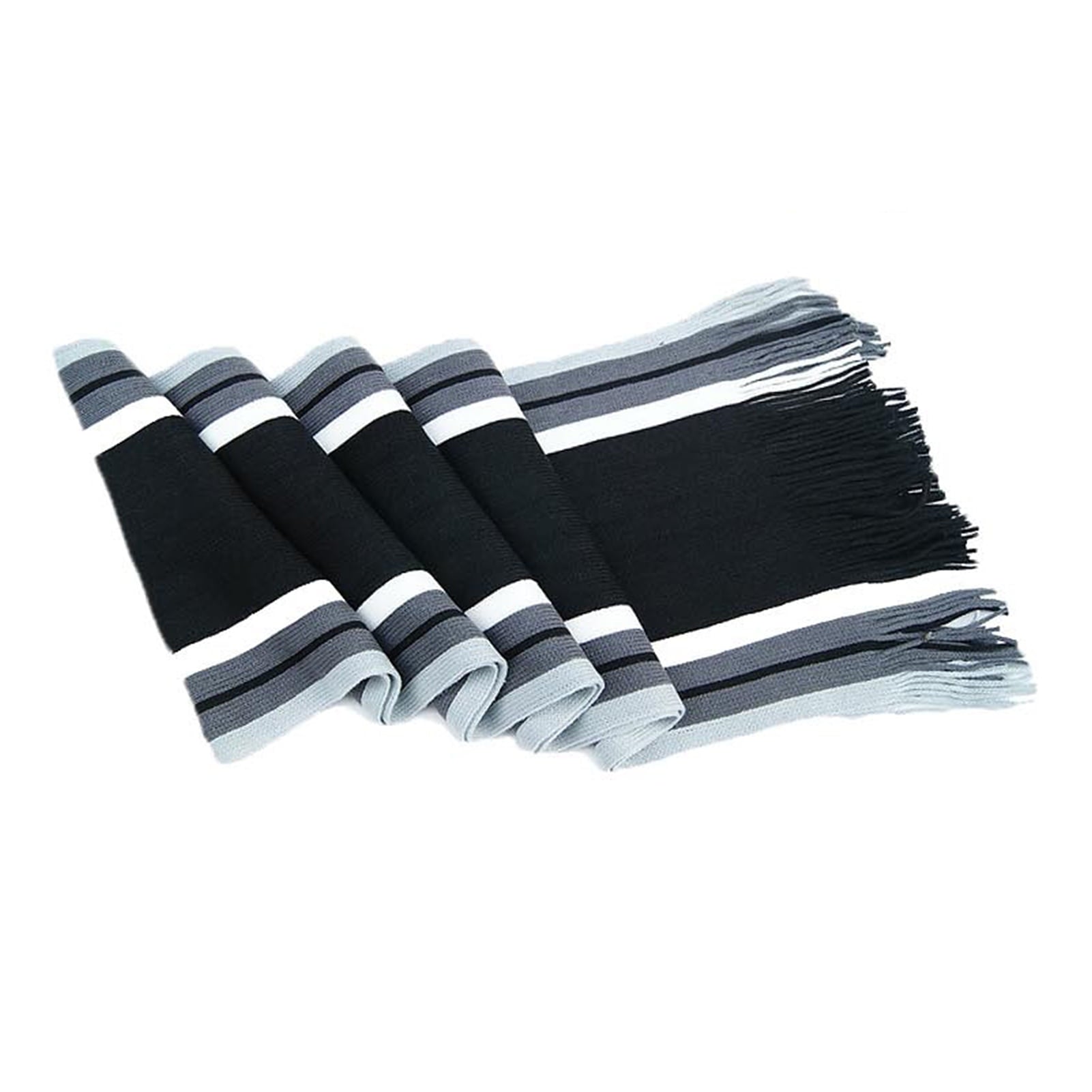Men’s Striped Winter Scarf – Soft Knit, Tassel Edge, Grey
