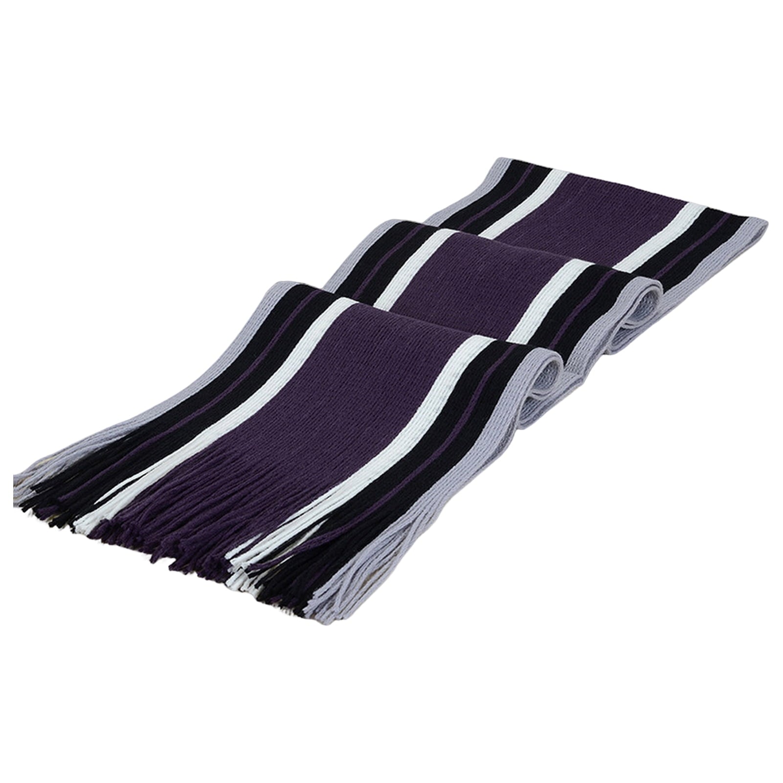 Men’s Striped Winter Scarf – Soft Knit, Tassel Edge, Purple