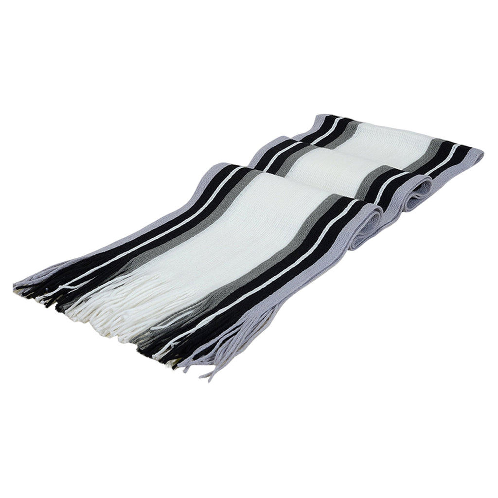 Men's Winter Scarf - Classic Striped Tassel Edge Soft Warm Scarf, Woolen Yarn Knitted Scarf White