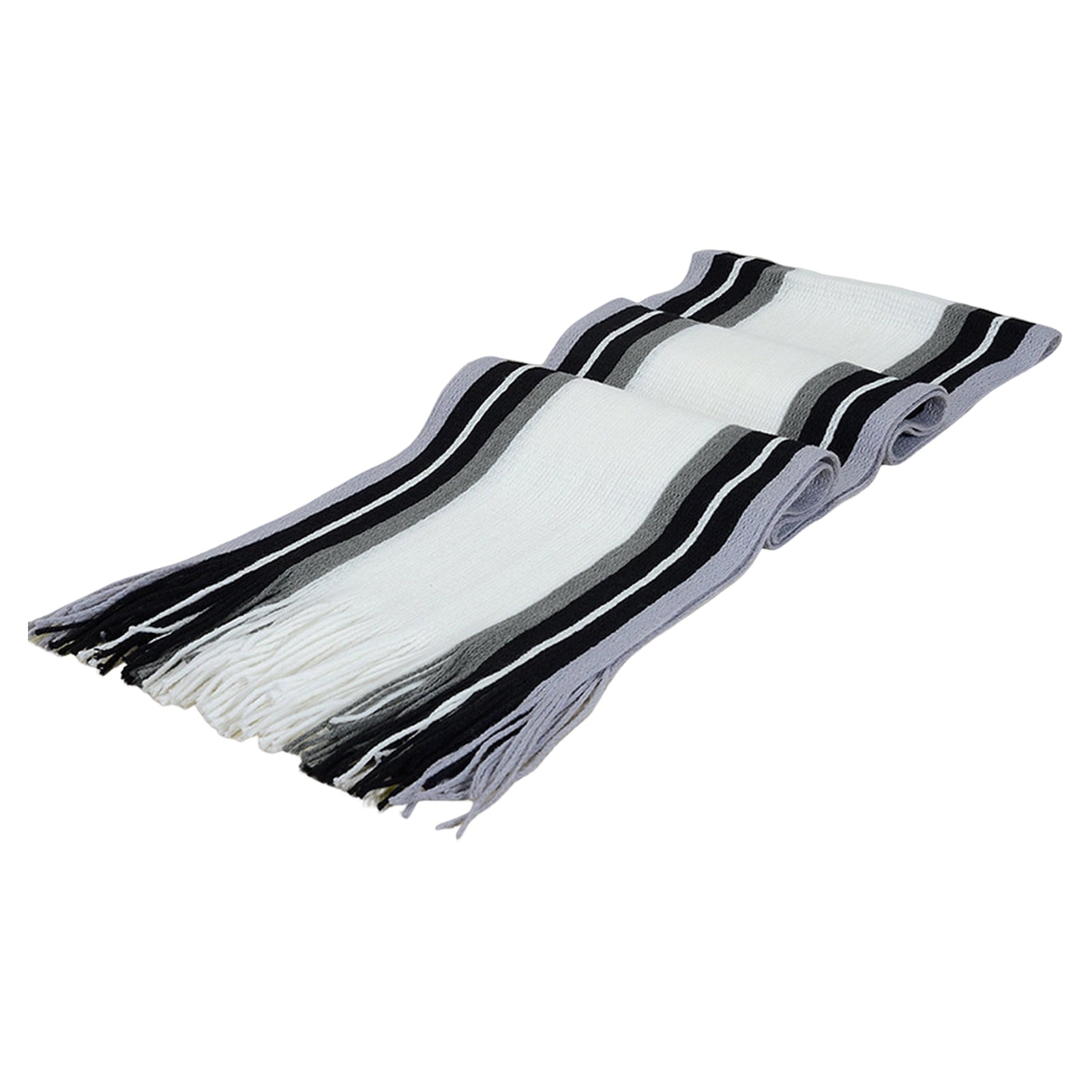 Men's Winter Scarf - Classic Striped Tassel Edge Soft Warm Scarf, Woolen Yarn Knitted Scarf White