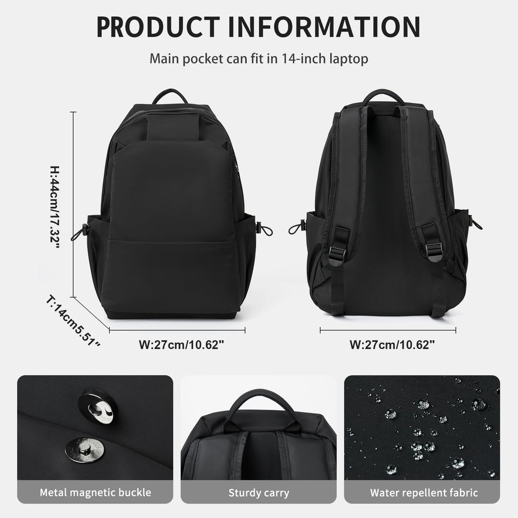 Unisex Lightweight Water-Resistant Backpack Black