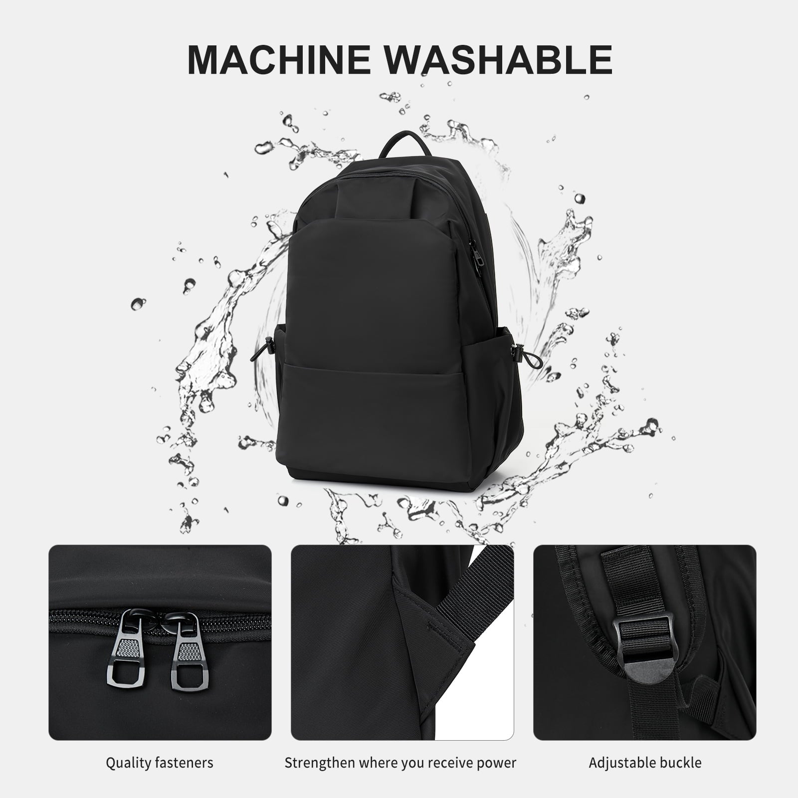 Unisex Lightweight Water-Resistant Backpack Black