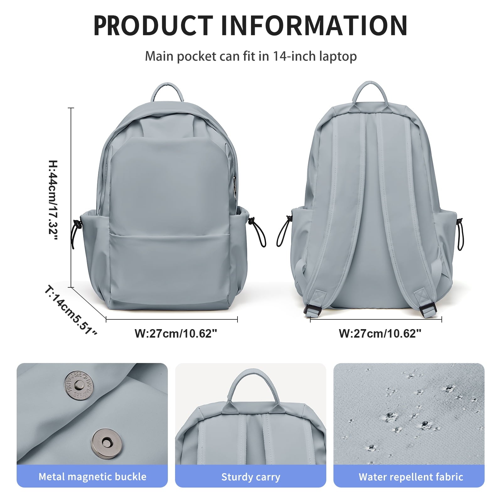 Unisex Lightweight Water-Resistant Backpack, Black Blue