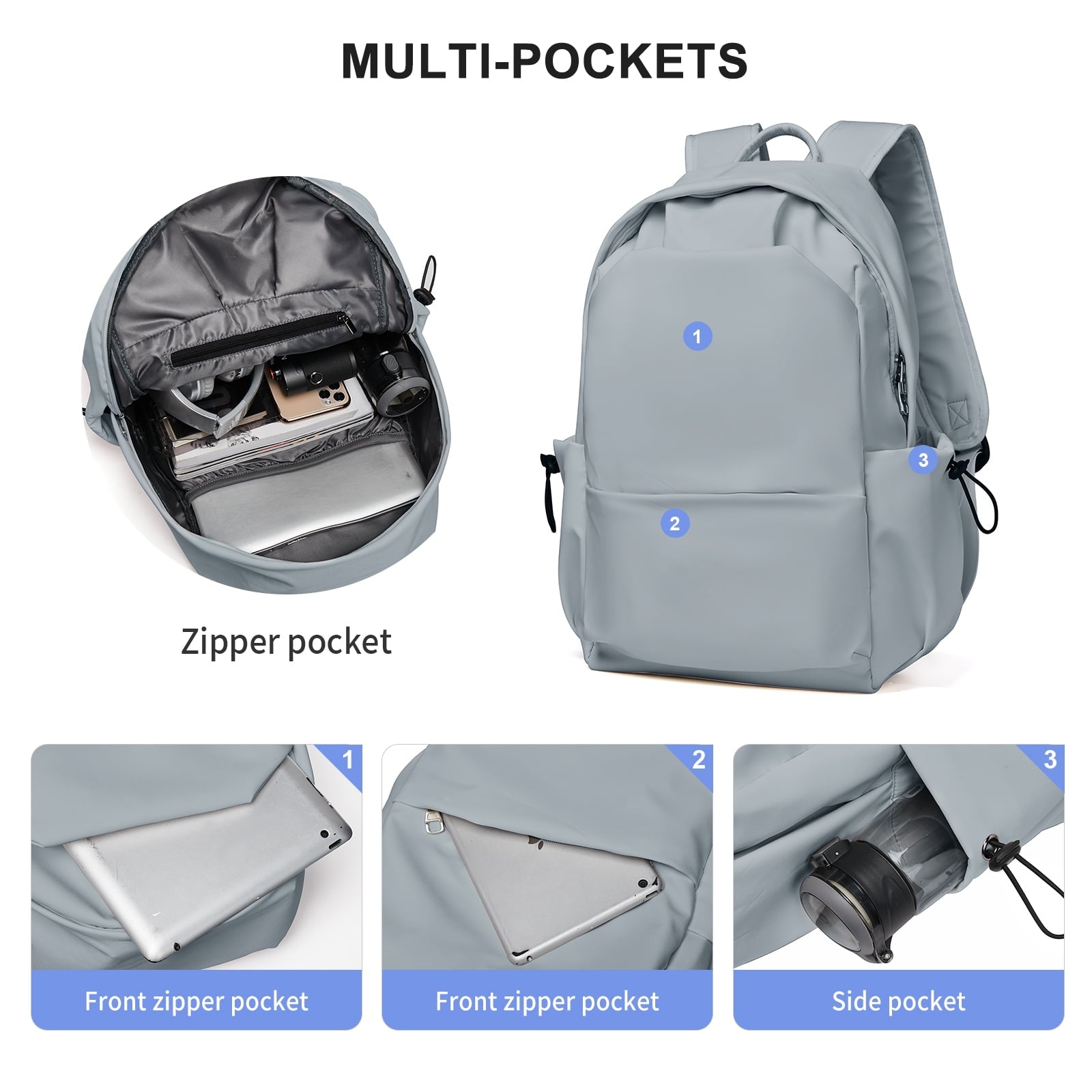 Unisex Lightweight Water-Resistant Backpack, Black Blue