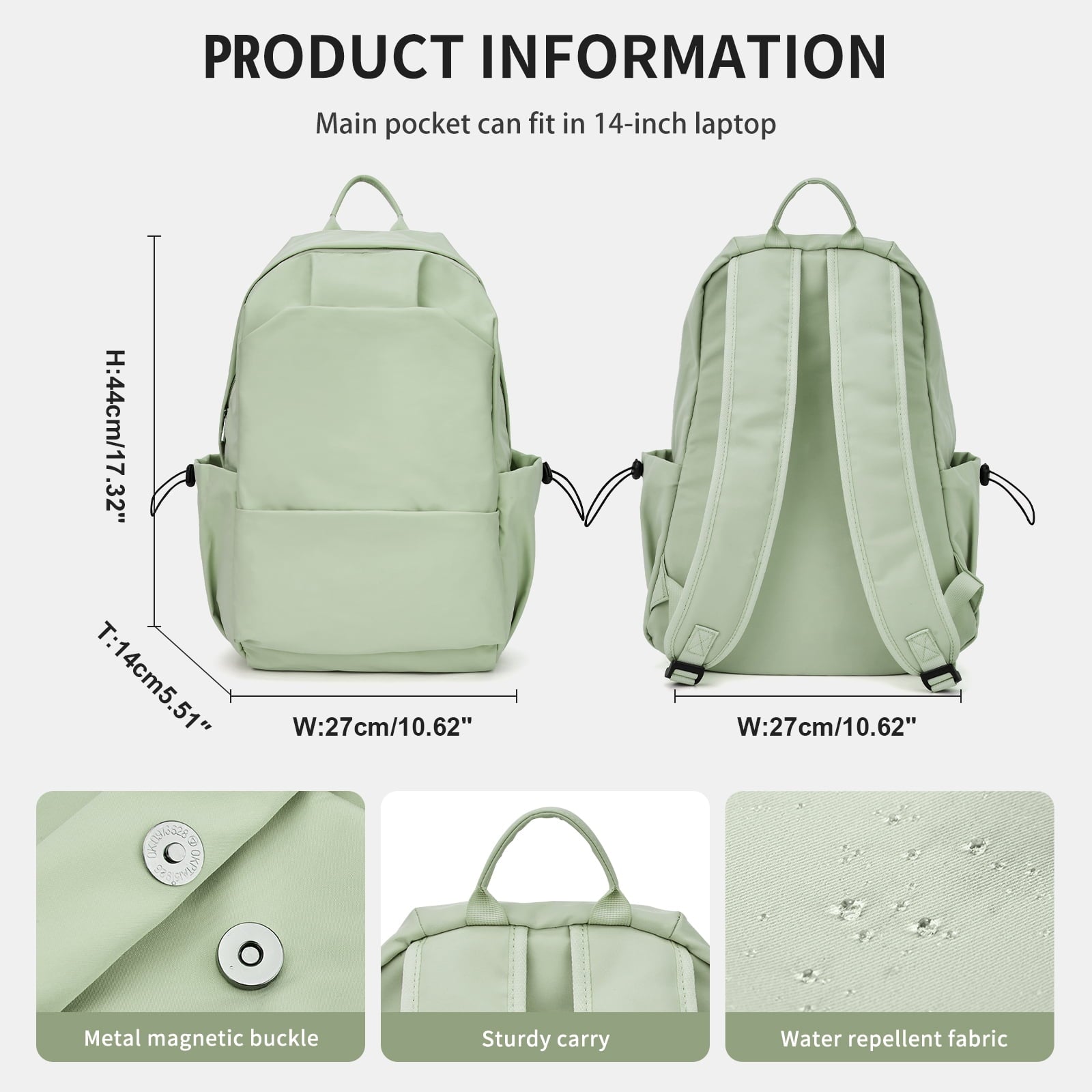 Unisex Lightweight Water-Resistant Backpack, Black Light Green