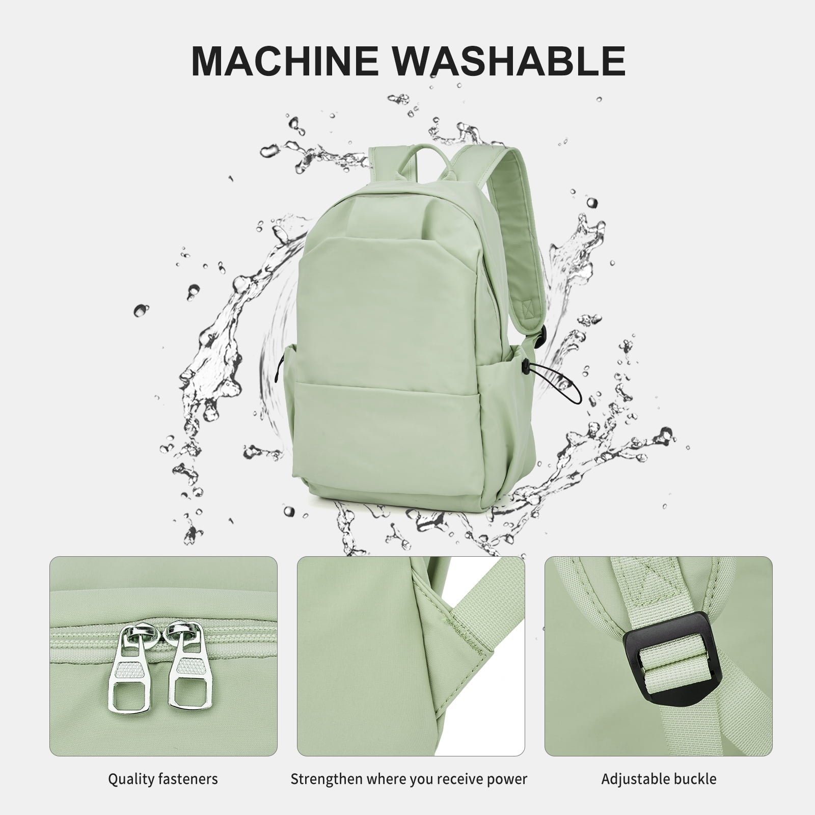 Unisex Lightweight Water-Resistant Backpack, Black Light Green