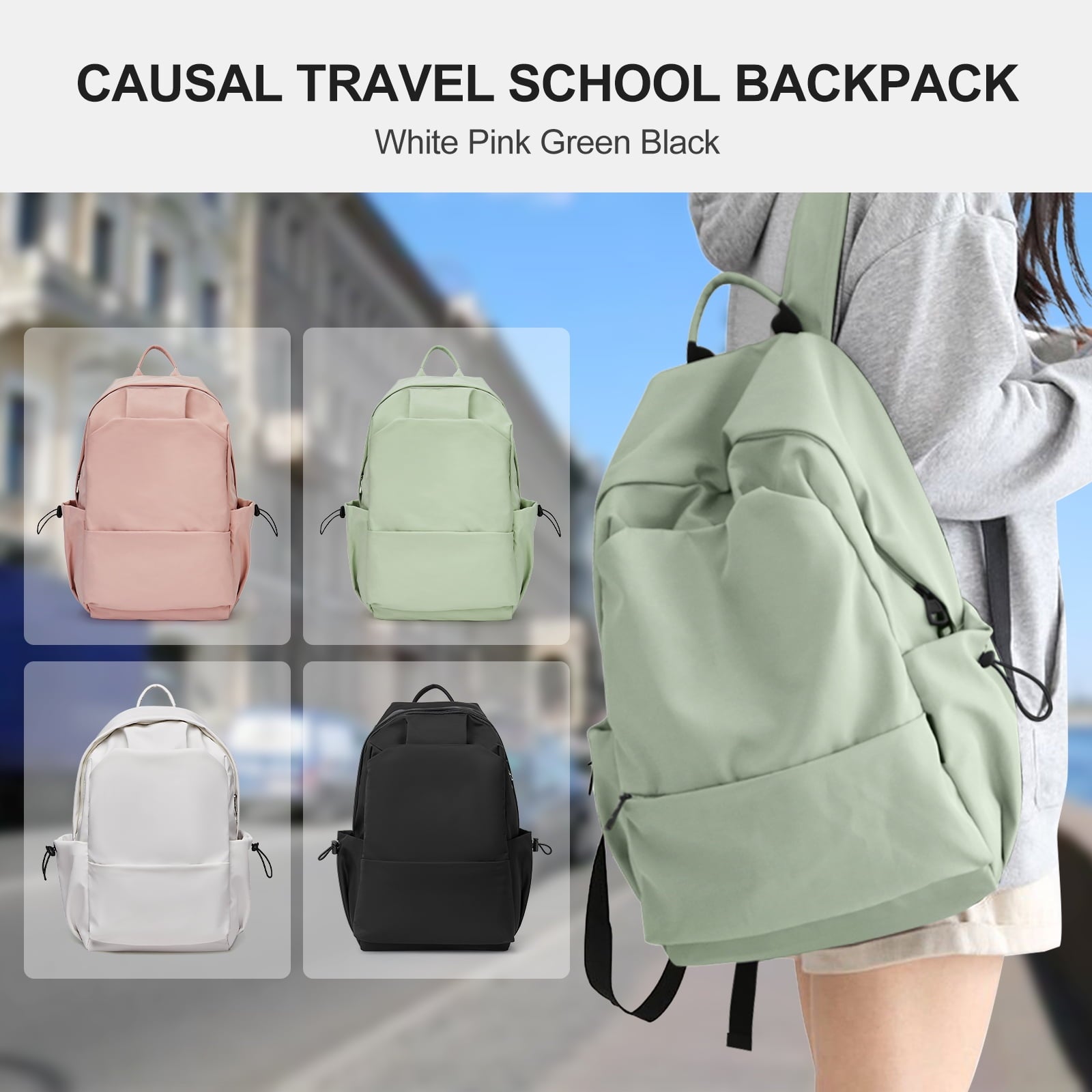 Unisex Lightweight Water-Resistant Backpack, Black Light Green