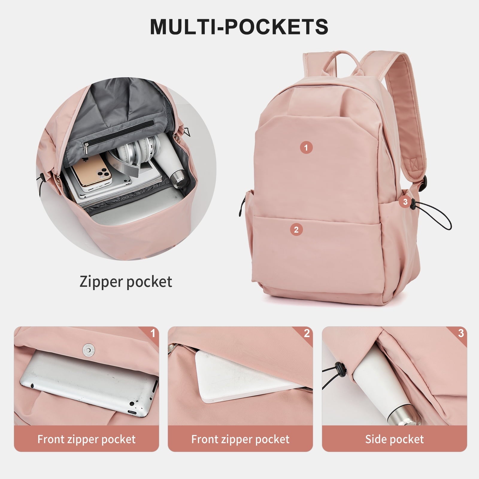 Unisex Lightweight Water-Resistant Backpack, Black Pink