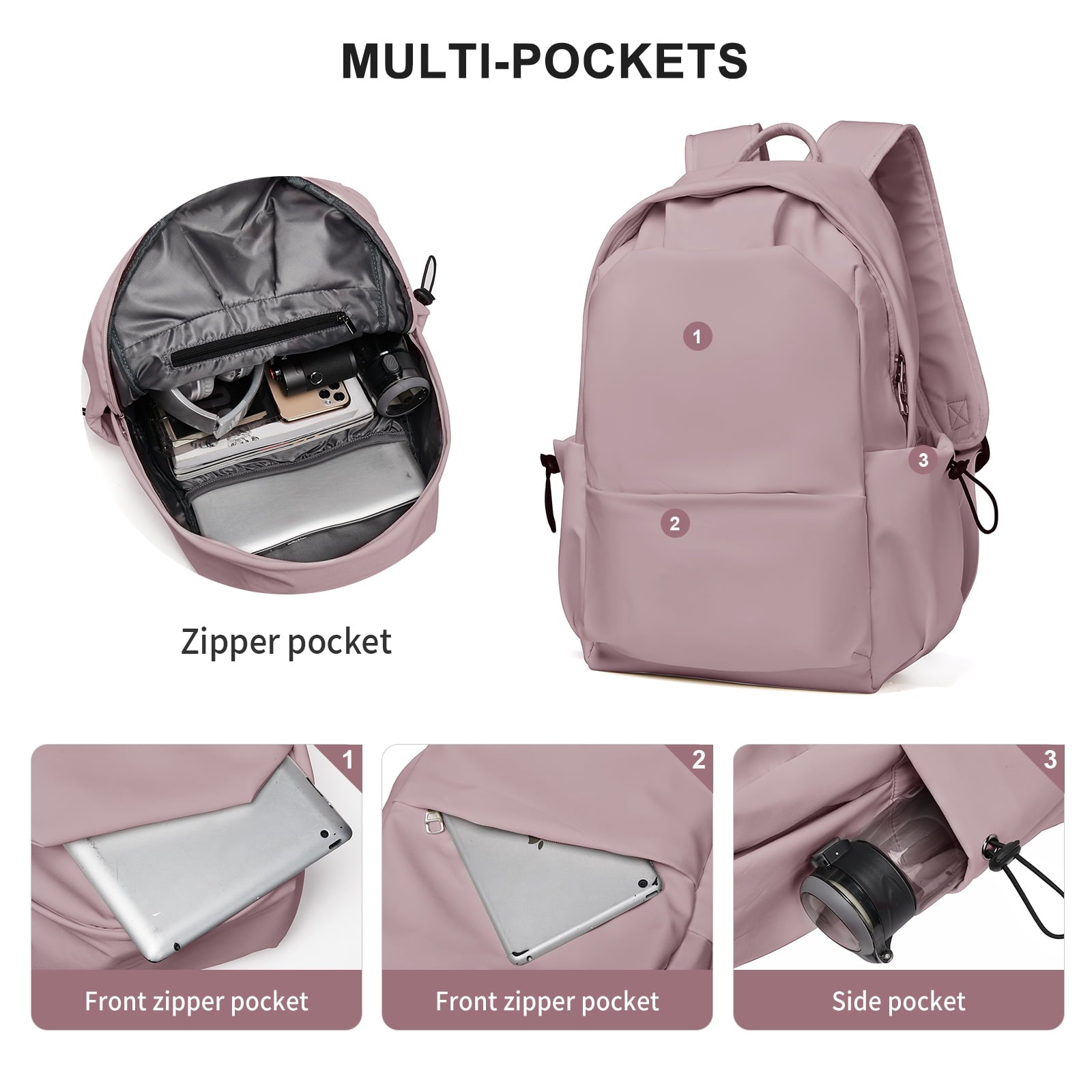 Unisex Lightweight Water-Resistant Backpack, Black Purple