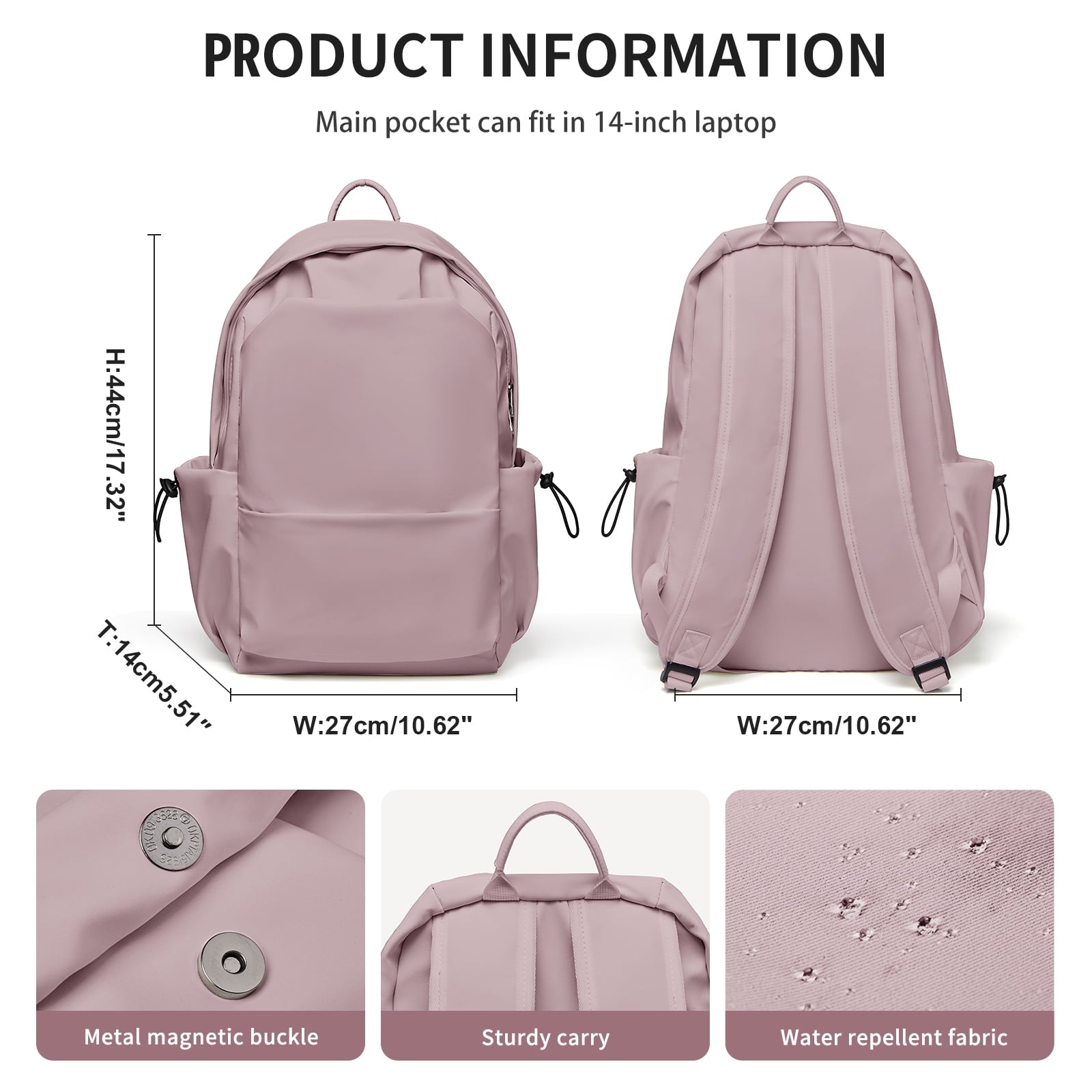 Unisex Lightweight Water-Resistant Backpack, Black Purple