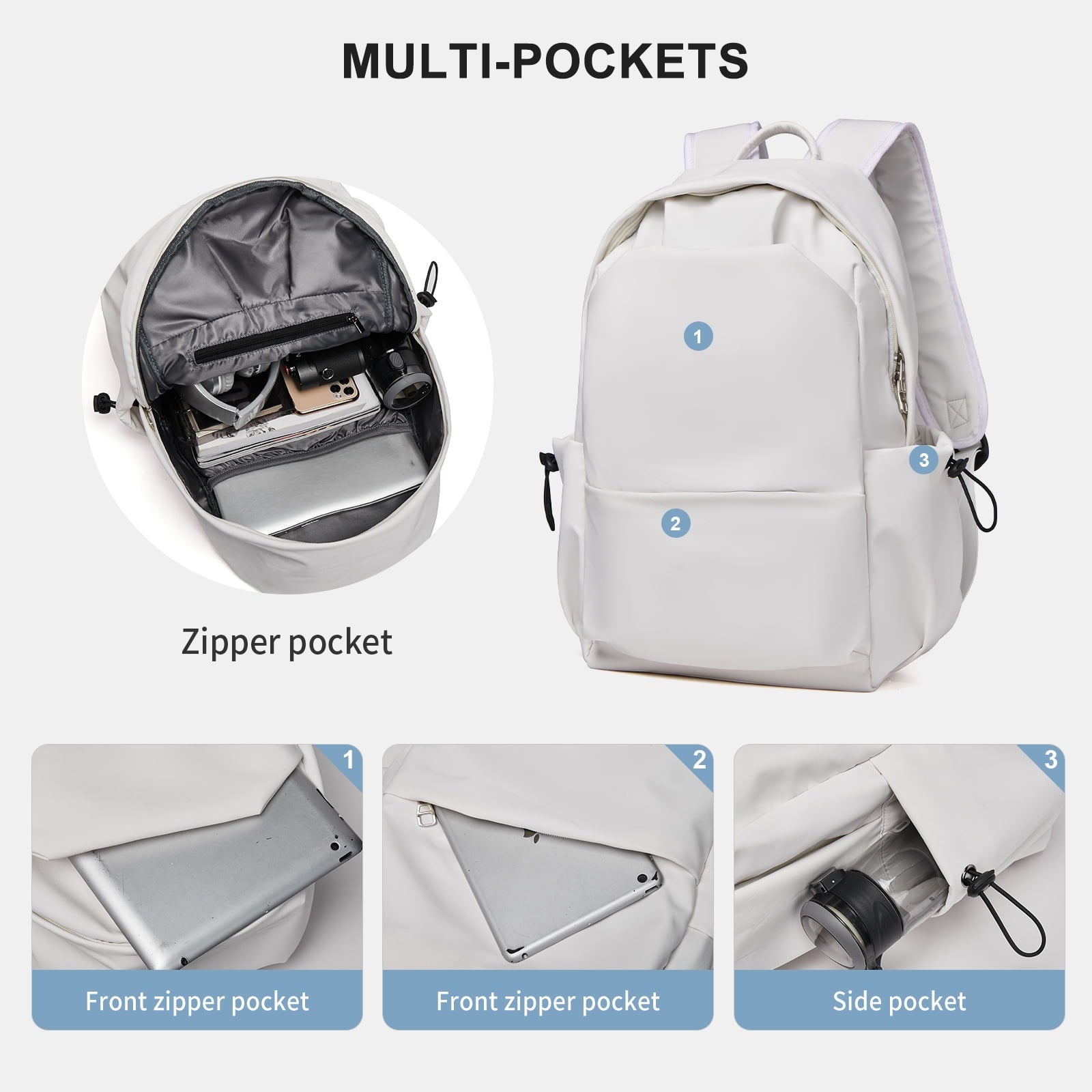 Unisex Lightweight Water-Resistant Backpack, Black White