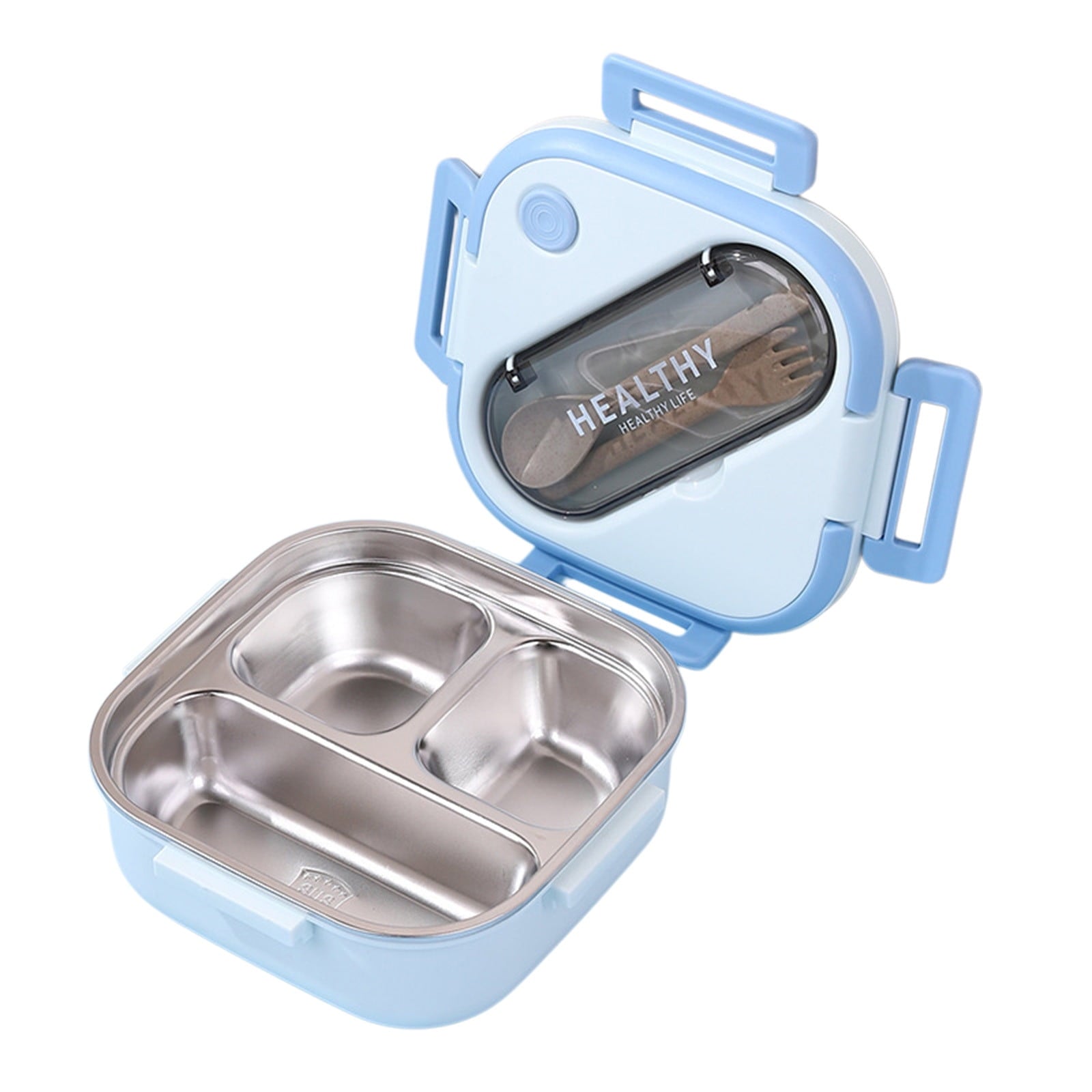 Lunch Box, Toddler Lunch Box, Leak-Proof, Four-Sided Clasp for School,Camping,Travel, 7.5x7.5x3 In Light Blue