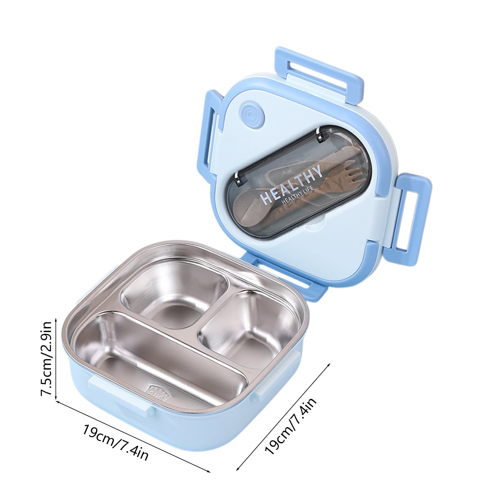 Lunch Box, Toddler Lunch Box, Leak-Proof, Four-Sided Clasp for School,Camping,Travel, 7.5x7.5x3 In Light Blue