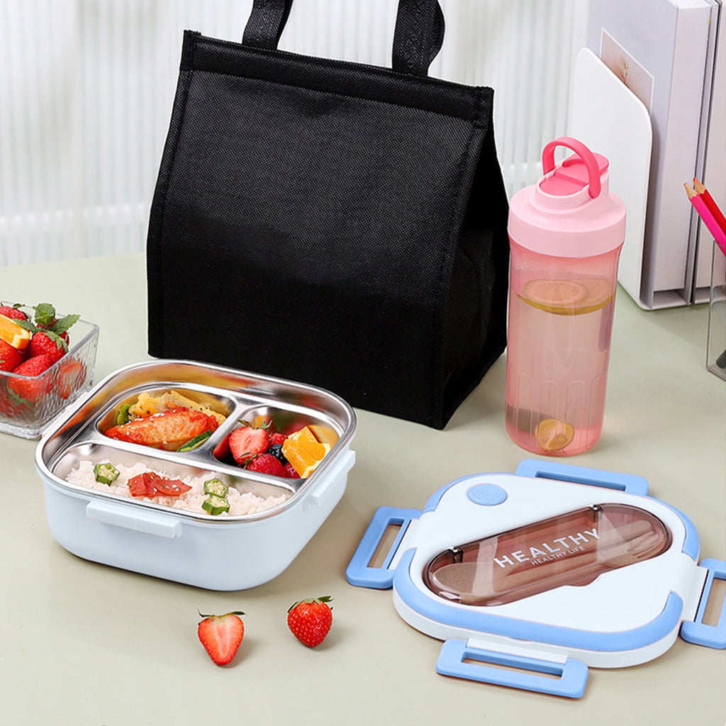 Lunch Box, Toddler Lunch Box, Leak-Proof, Four-Sided Clasp for School,Camping,Travel, 7.5x7.5x3 In Light Blue