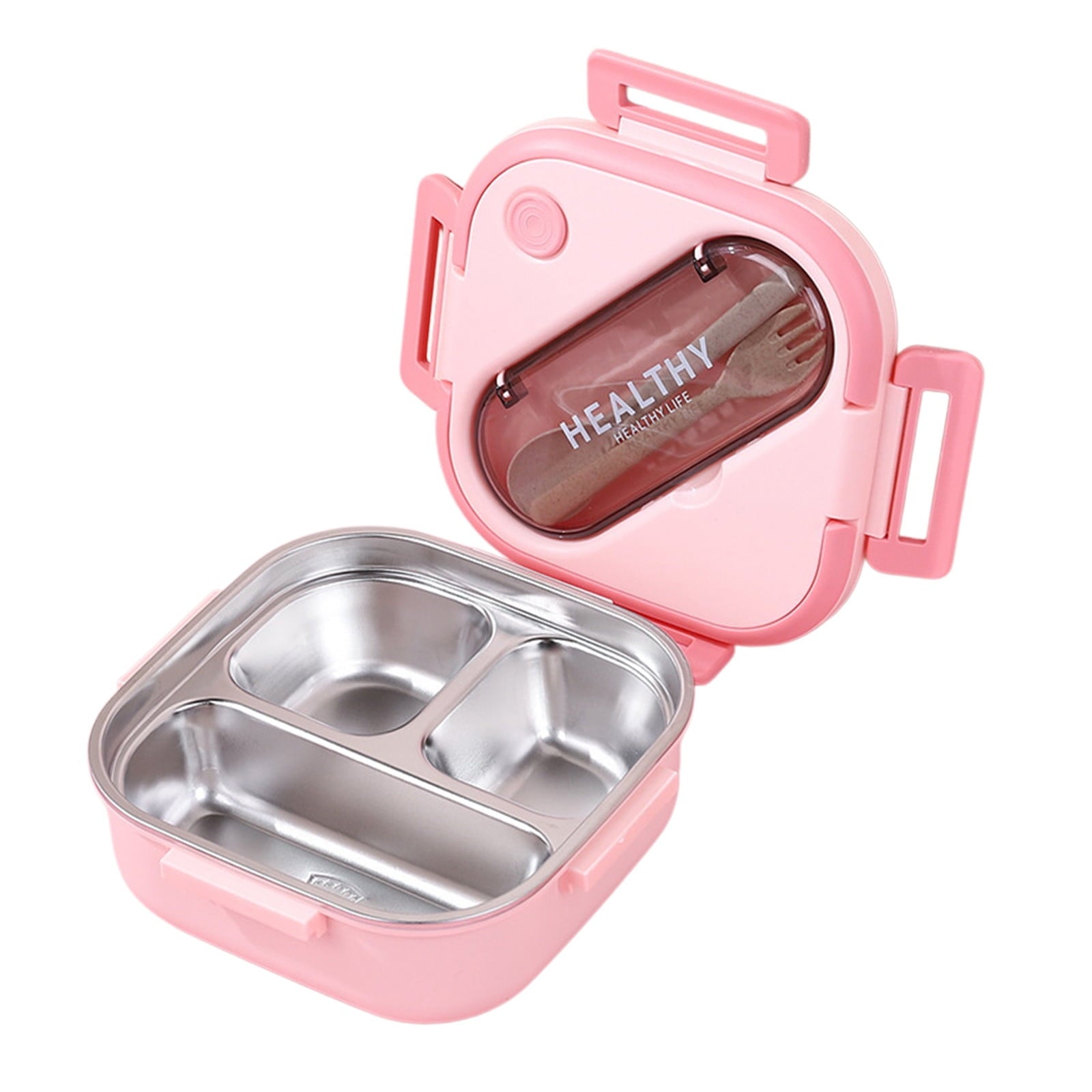 Lunch Box, Toddler Lunch Box, Leak-Proof, Four-Sided Clasp for School,Camping,Travel, 7.5x7.5x3 In,Light Blue Pink