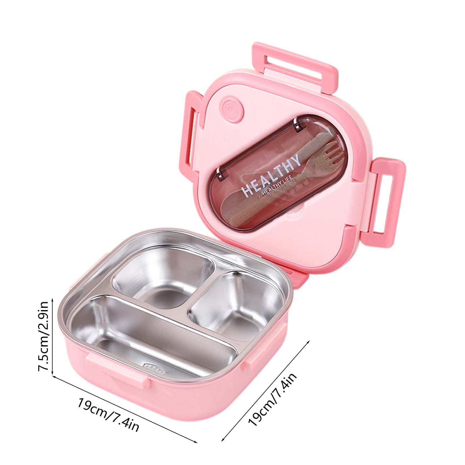 Lunch Box, Toddler Lunch Box, Leak-Proof, Four-Sided Clasp for School,Camping,Travel, 7.5x7.5x3 In,Light Blue Pink