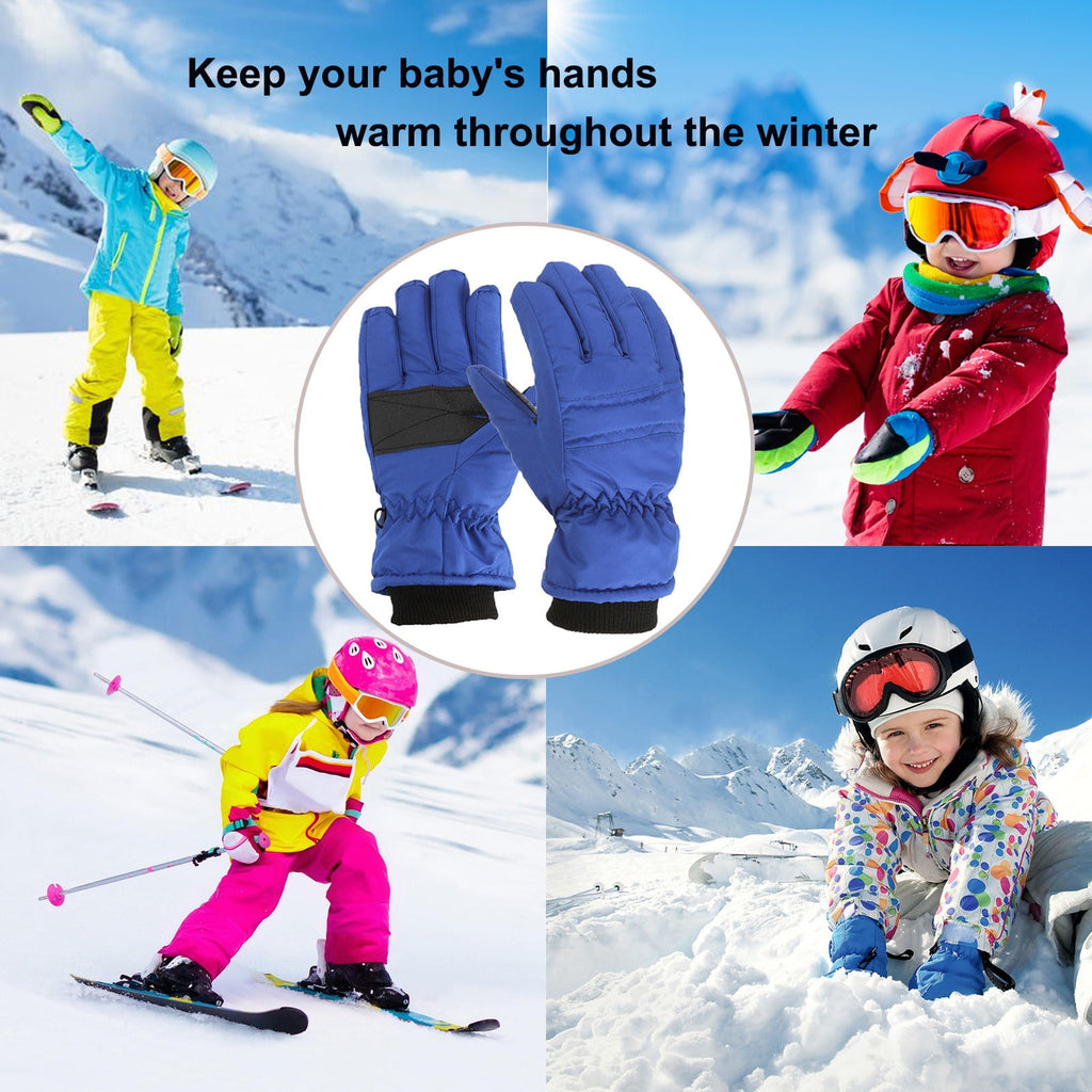 GXWEA Kids Waterproof Winter Snow Gloves – Warm, Thick & Stretchy for Boys & Girls (Ages 4–11), Blue