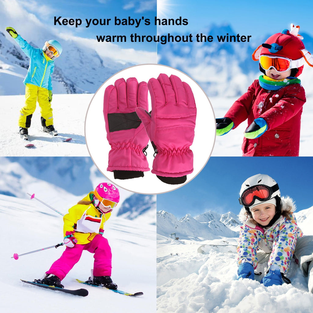 GXWEA Kids Waterproof Winter Snow Gloves – Warm, Thick & Stretchy for Boys & Girls (Ages 4–11), Hot Pink
