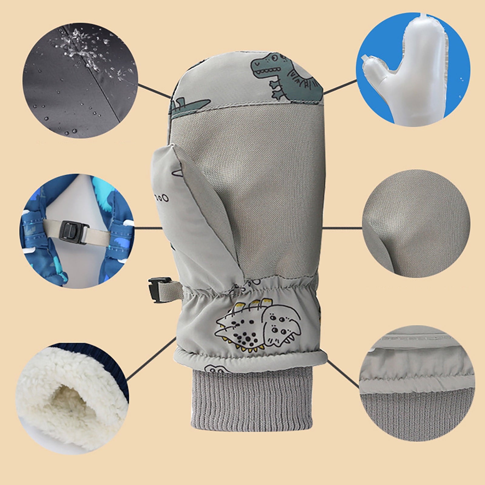 GXWEA 2T Gloves Kids Waterproof Gloves Kids Gloves Winter Gloves Thick Gloves Stretchy Warm Gloves Boys Girls 6-11 Year 6-24 Months AHA5 kids snow gloves Grey