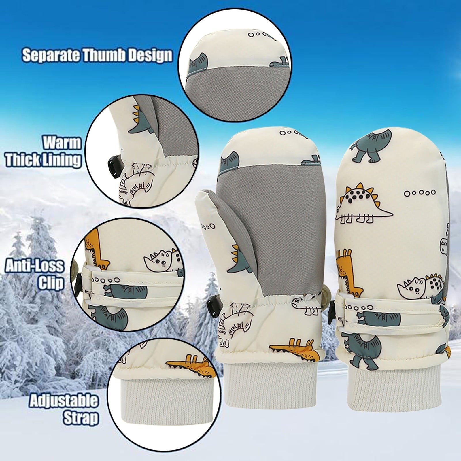 GXWEA 2T Gloves Kids Waterproof Gloves Kids Gloves Winter Gloves Thick Gloves Stretchy Warm Gloves Boys Girls 6-11 Year 2-4 Years AHA5 kids snow gloves White
