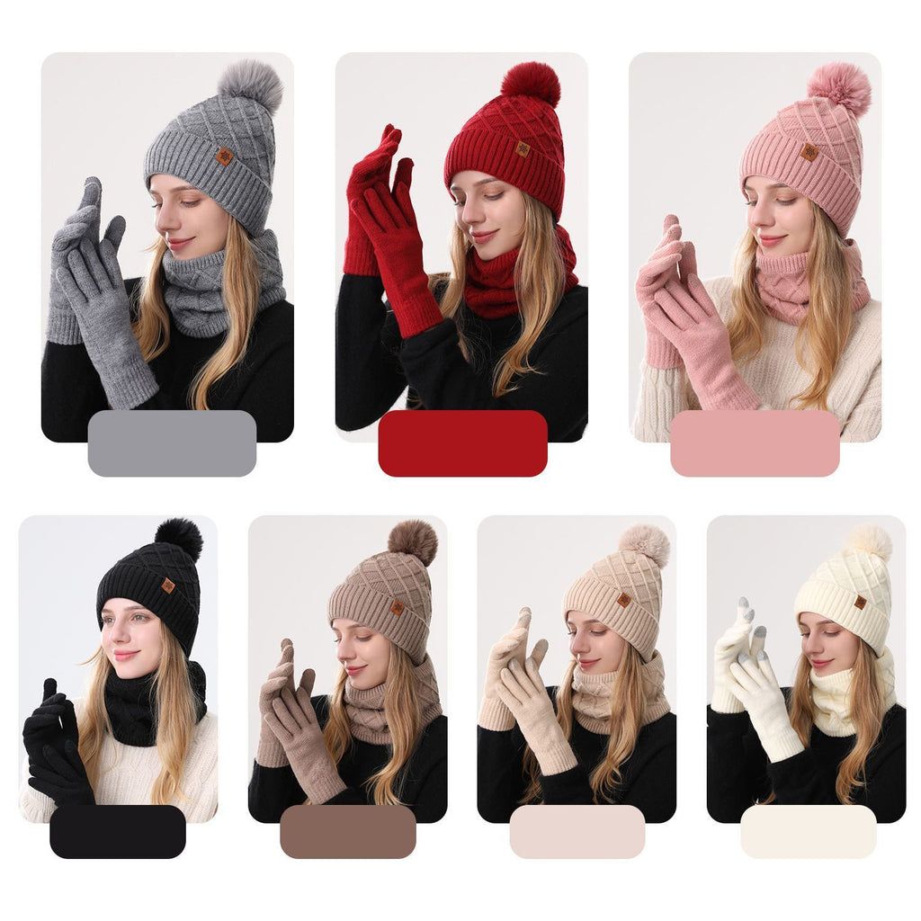 Women Pink Argyle 3-Piece Set-Hat Scarf and Gloves