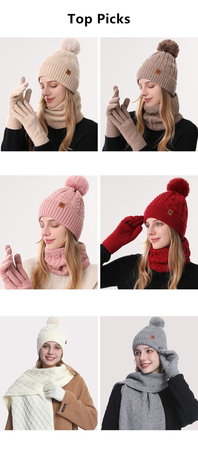 Women Red Argyle 3-Piece Set-Hat Scarf and Gloves