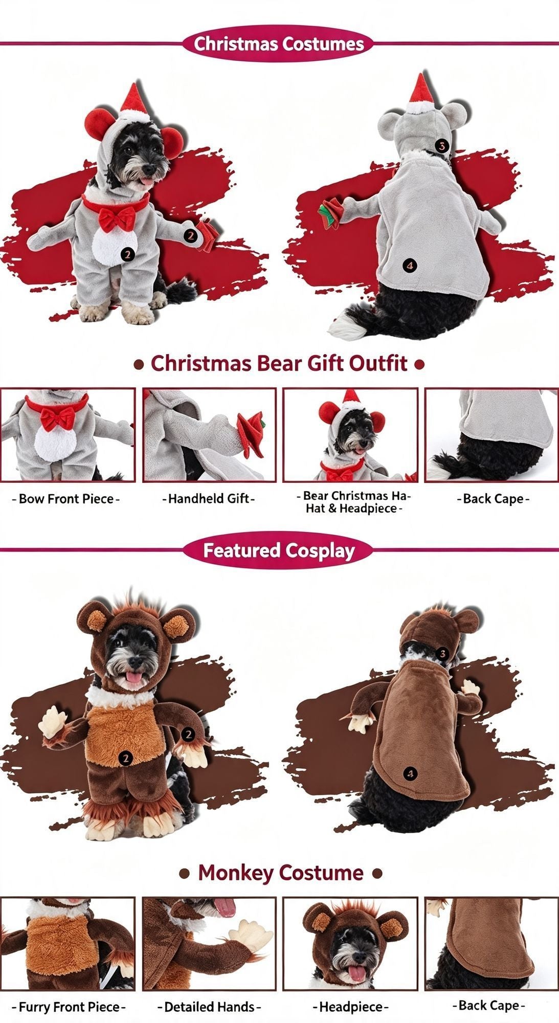 Themed Gathering Decor Outfit For Pets, Holiday Dress-up Accessory for Halloween Christmas Events, Size L