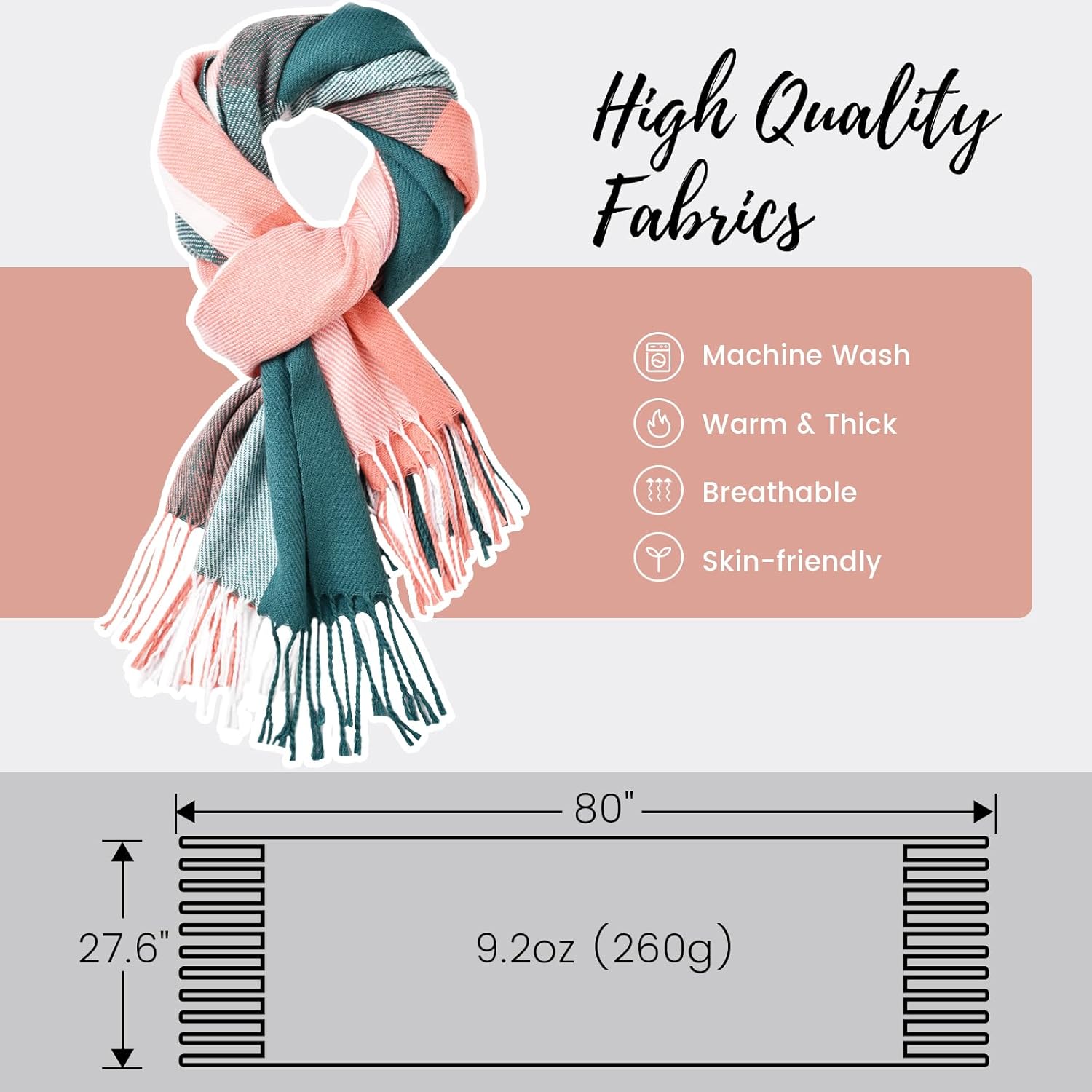 Women's Plaid Winter Scarf – Cashmere Feel Pashmina Shawl & Wrap