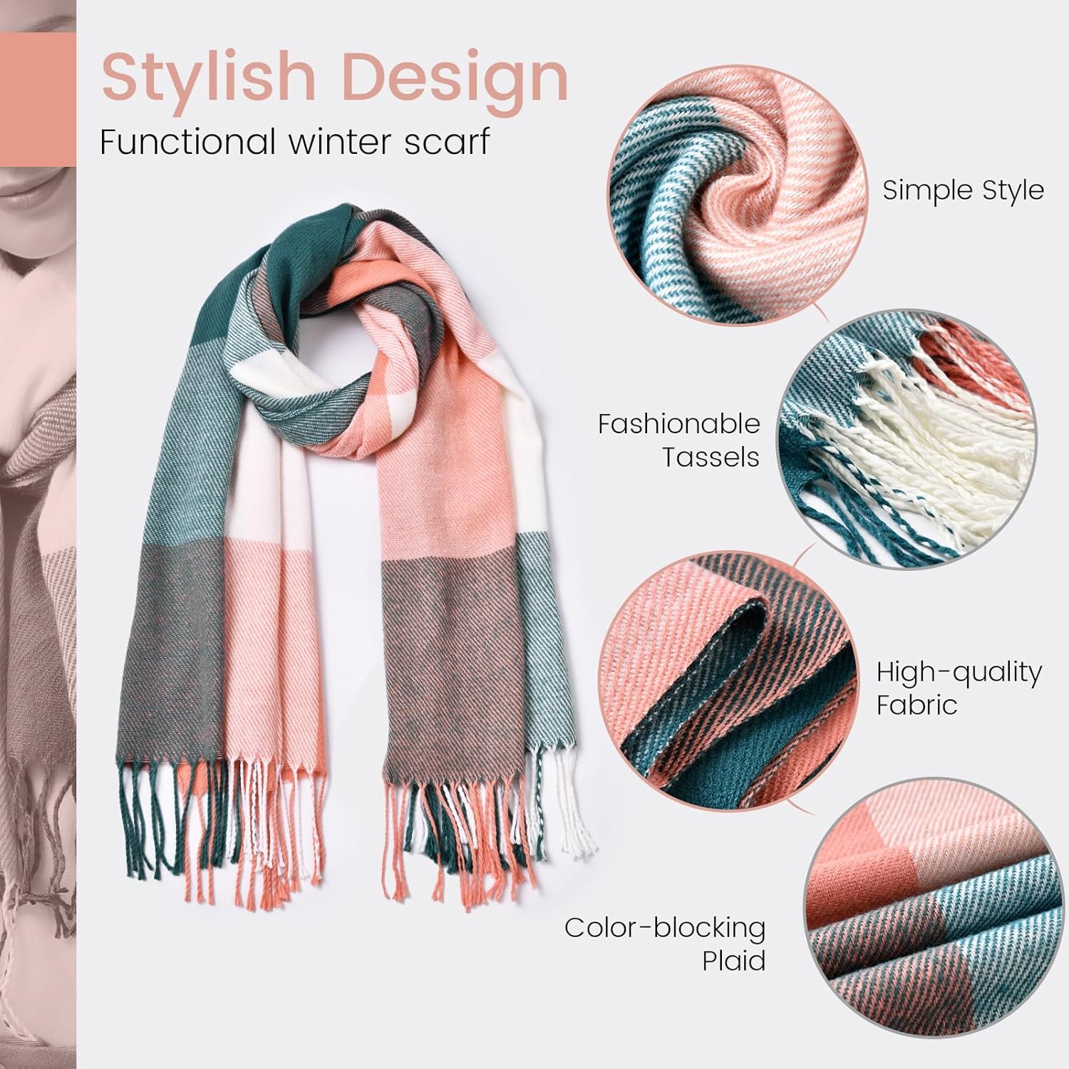 Women's Plaid Winter Scarf – Cashmere Feel Pashmina Shawl & Wrap