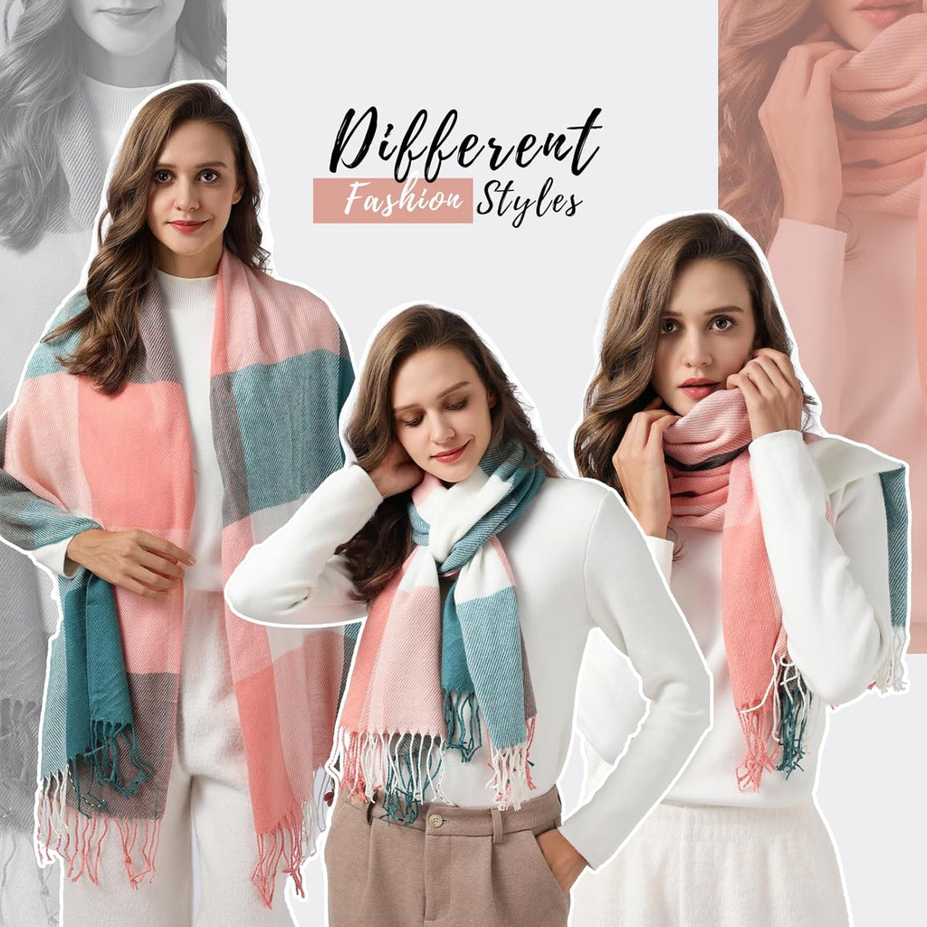 Women's Plaid Winter Scarf – Cashmere Feel Pashmina Shawl & Wrap
