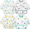 4 Pack Long Sleeve Bibs, Baby Smock Waterproof Sleeved Bib Smock for Baby Toddler 6-36 Months