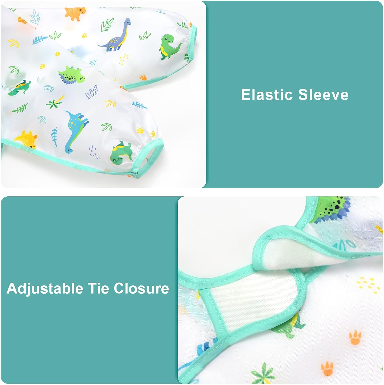 4 Pack Long Sleeve Bibs, Baby Smock Waterproof Sleeved Bib Smock for Baby Toddler 6-36 Months