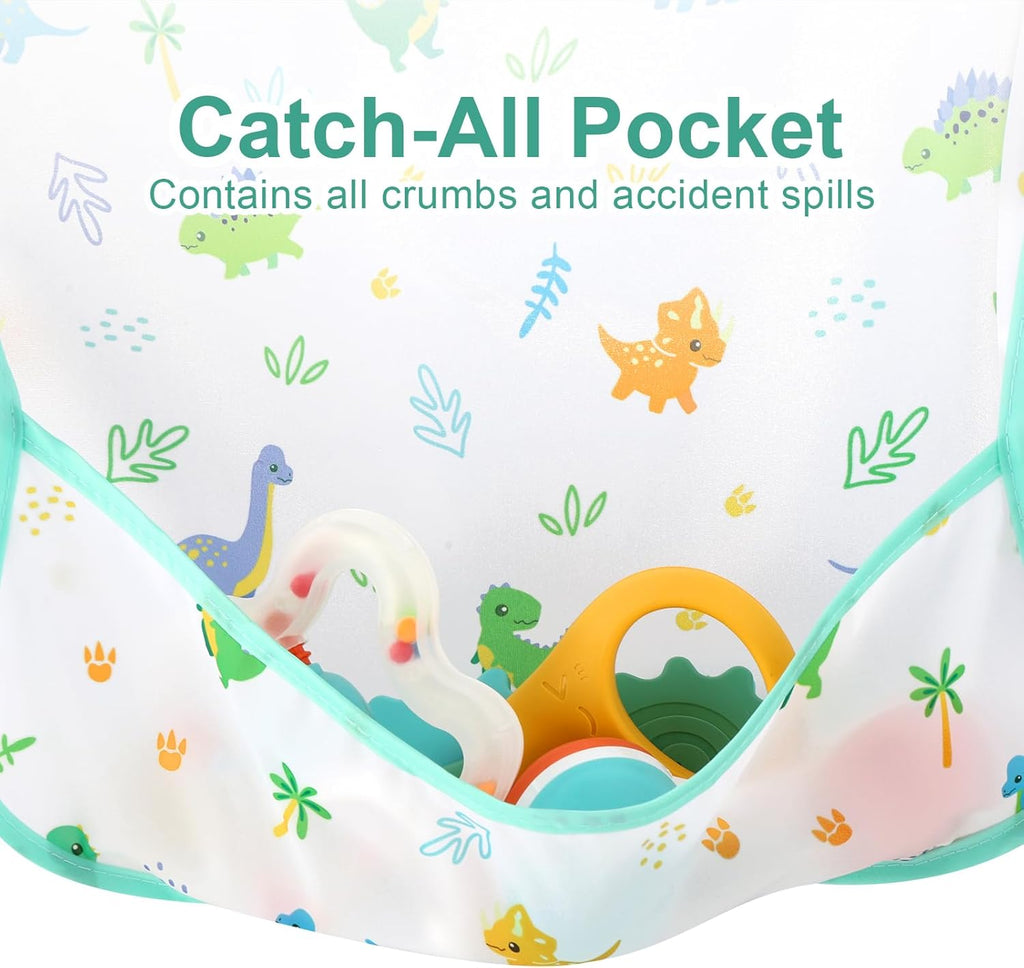 4 Pack Long Sleeve Bibs, Baby Smock Waterproof Sleeved Bib Smock for Baby Toddler 6-36 Months