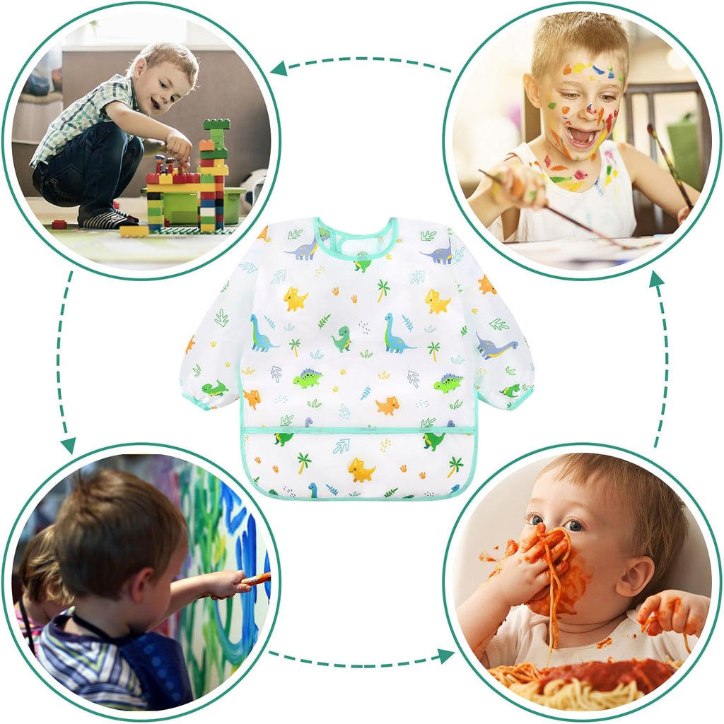 4 Pack Long Sleeve Bibs, Baby Smock Waterproof Sleeved Bib Smock for Baby Toddler 6-36 Months