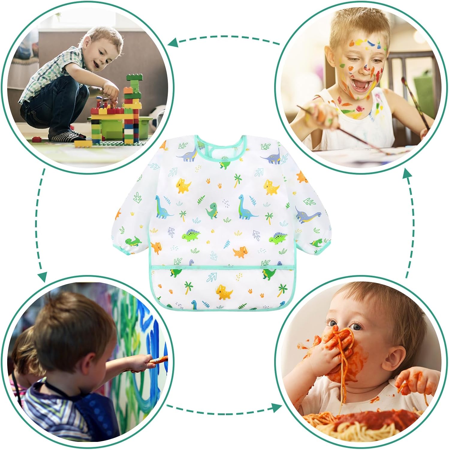 4 Pack Long Sleeve Bibs, Baby Smock Waterproof Sleeved Bib Smock for Baby Toddler 6-36 Months
