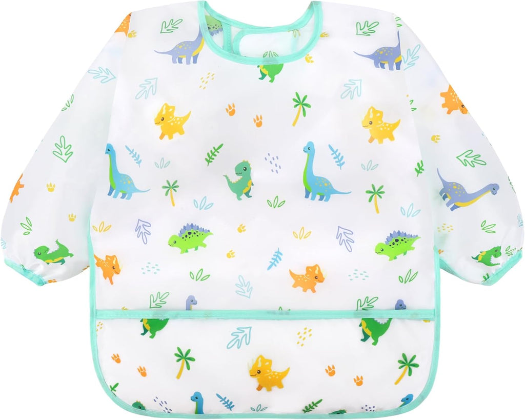 4 Pack Long Sleeve Bibs, Baby Smock Waterproof Sleeved Bib Smock for Baby Toddler 6-36 Months