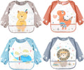 Long Sleeve Baby Bibs, Waterproof Sleeved Bibs Smock for Toddler Baby Girls Boys Eating Feeding