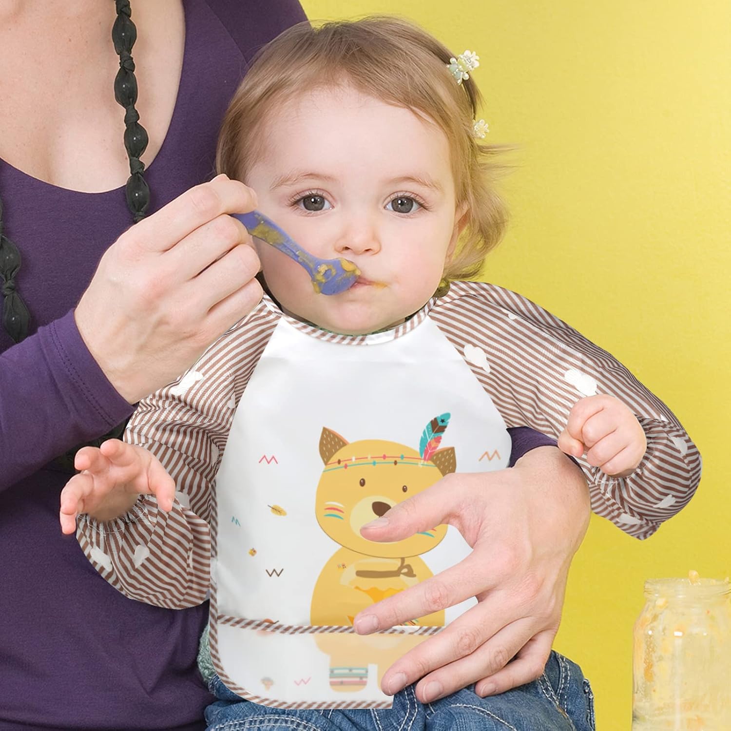 Long Sleeve Baby Bibs, Waterproof Sleeved Bibs Smock for Toddler Baby Girls Boys Eating Feeding
