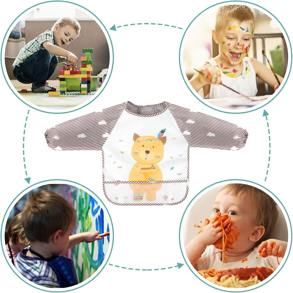 Long Sleeve Baby Bibs, Waterproof Sleeved Bibs Smock for Toddler Baby Girls Boys Eating Feeding
