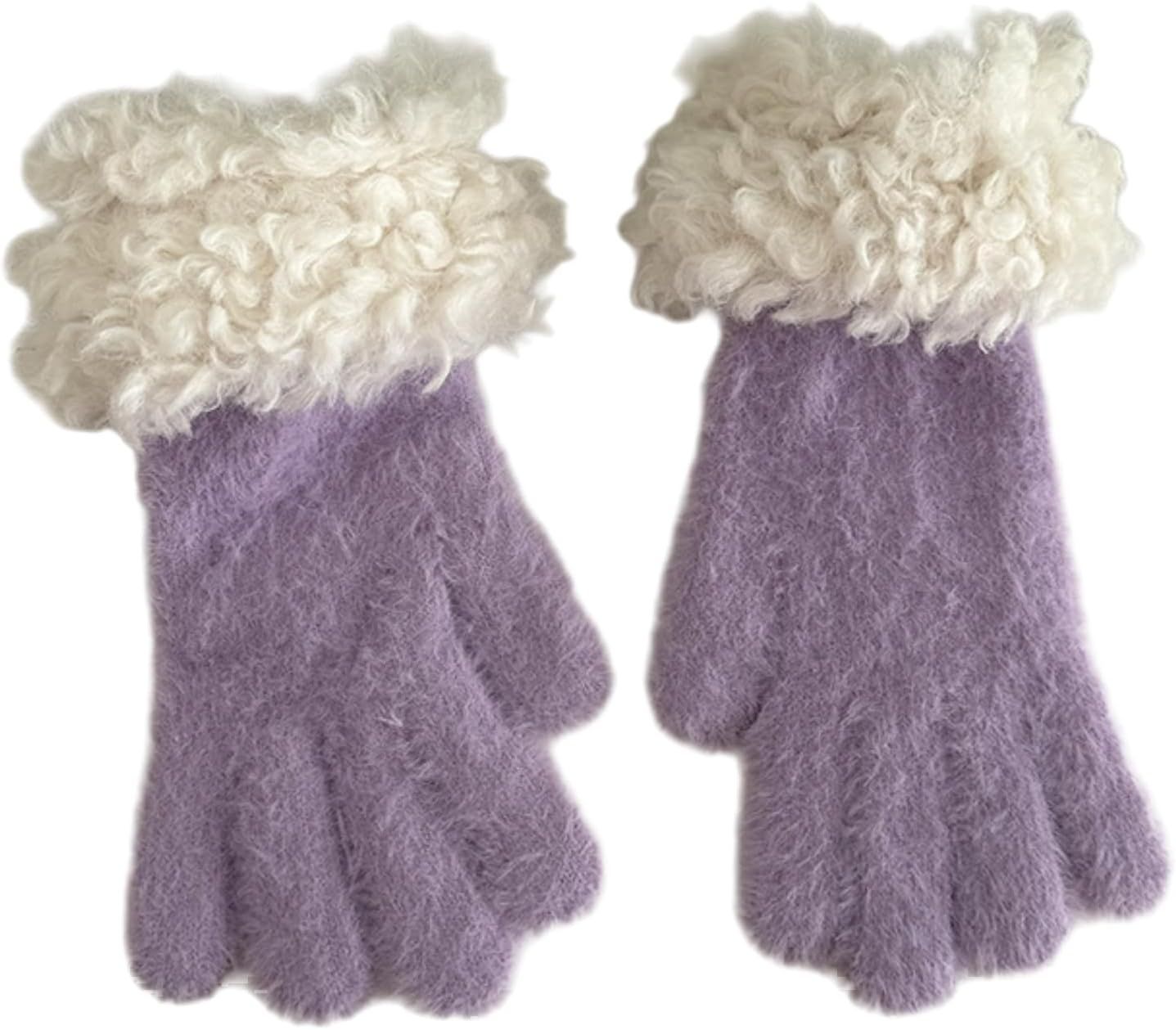 Women's Soft Plush Touch Screen Gloves, Cute Winter Warm Knitted Hand Muffs with Index Thumb Finger Holes