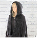 Women’s Hooded Knit Scarf – Warm Winter Wrap (Black)